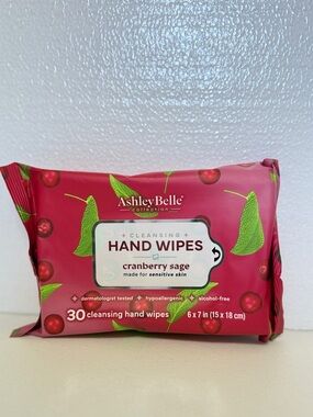 Ashley Belle‎ Cleansing Hand Wipes Cranberry Sage for Sensitive Skin 30 Ct